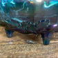 Iridescent Peacock Blue Carnival Glass Oval Bowl