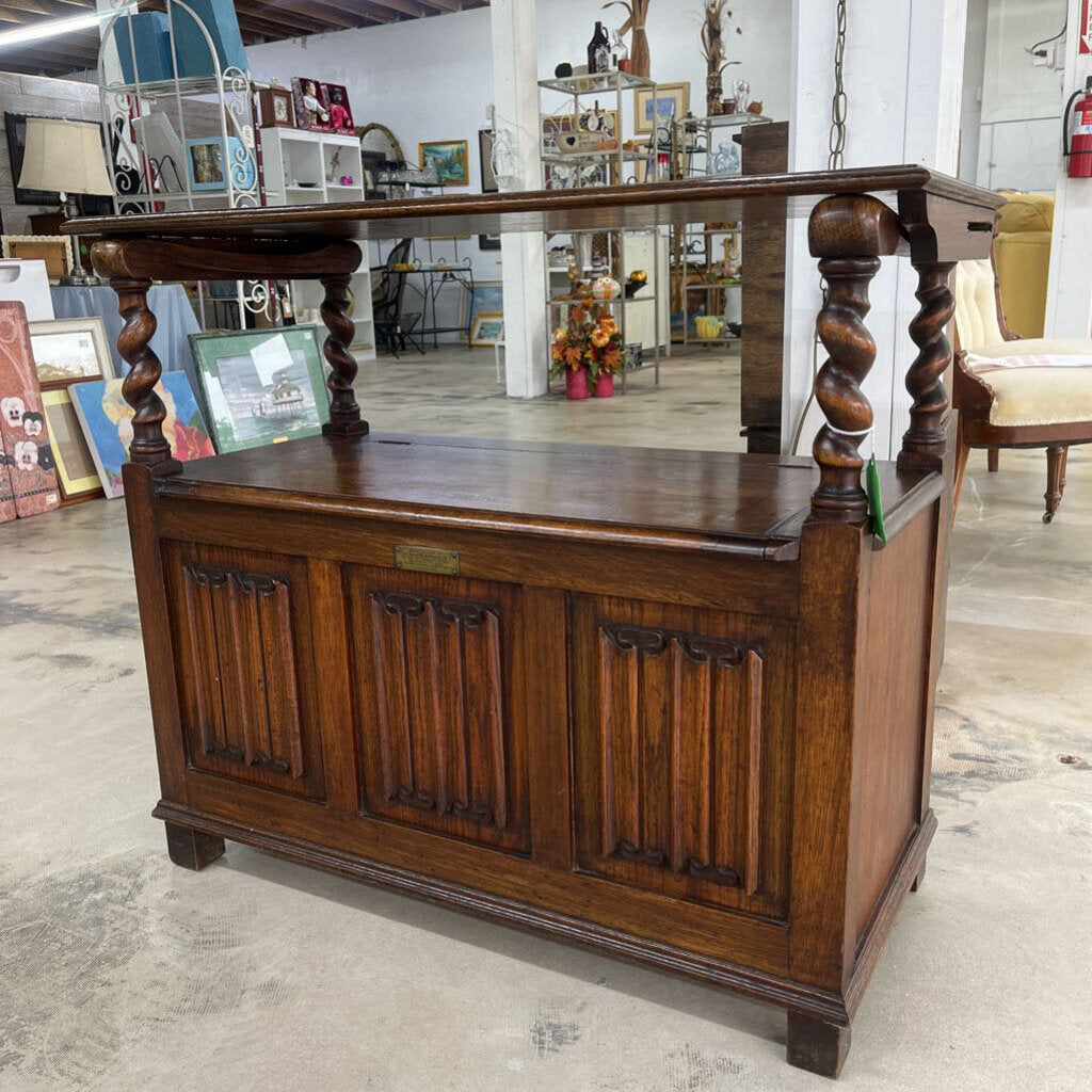 Tiger Oak Barley Twist Table and Bench