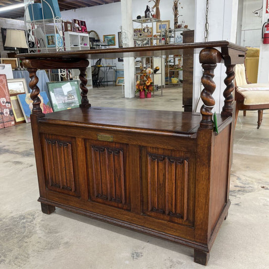 Tiger Oak Barley Twist Table and Bench