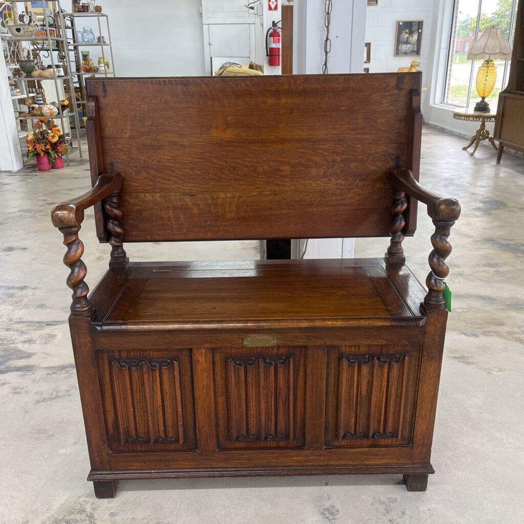 TIGER OAK BARLEY TWIST TABLE AND BENCH