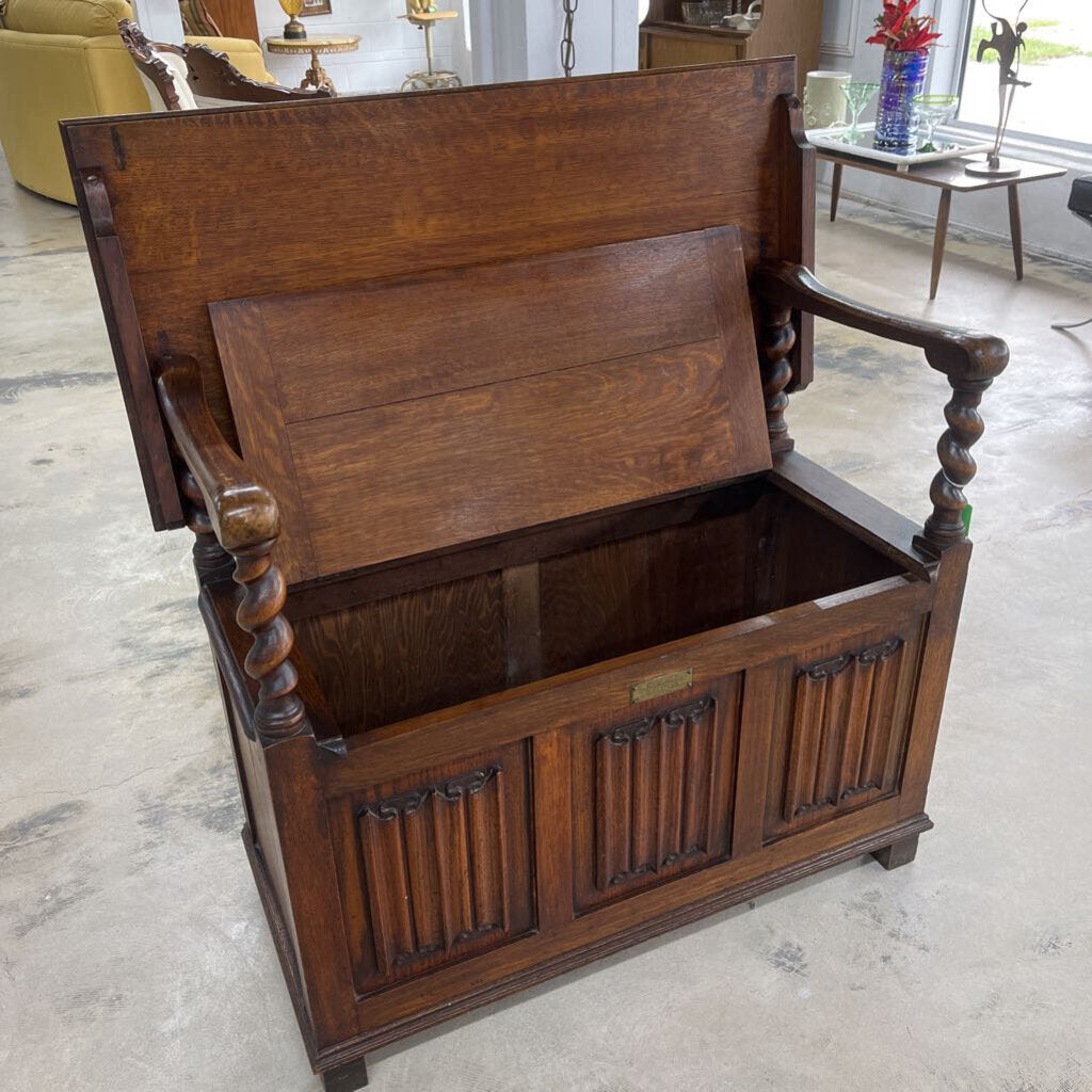 Tiger Oak Barley Twist Table and Bench