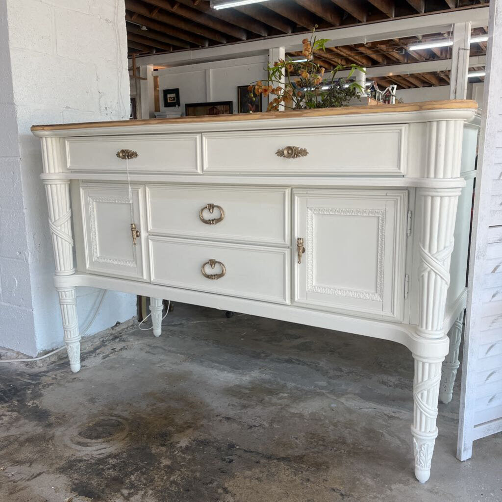 White Ribbed Leg Buffet Natural Top