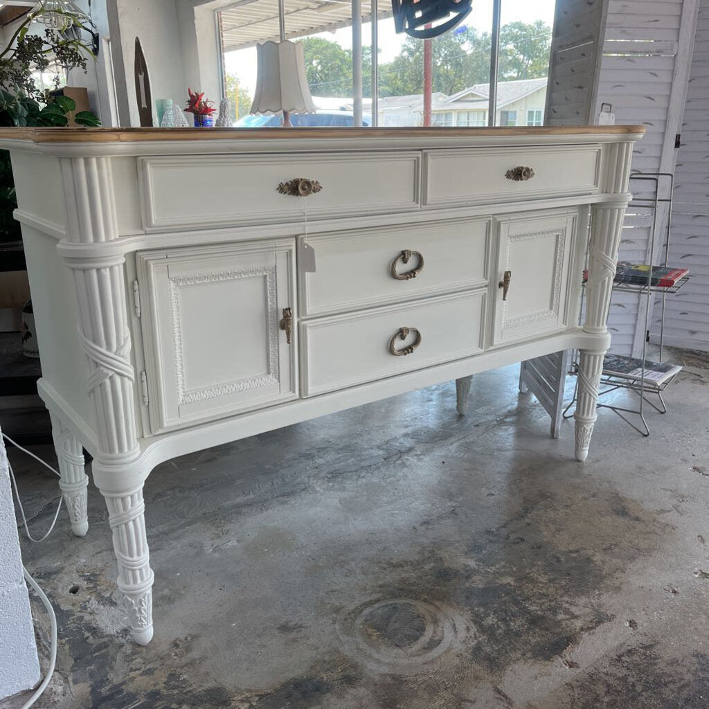 White Ribbed Leg Buffet Natural Top