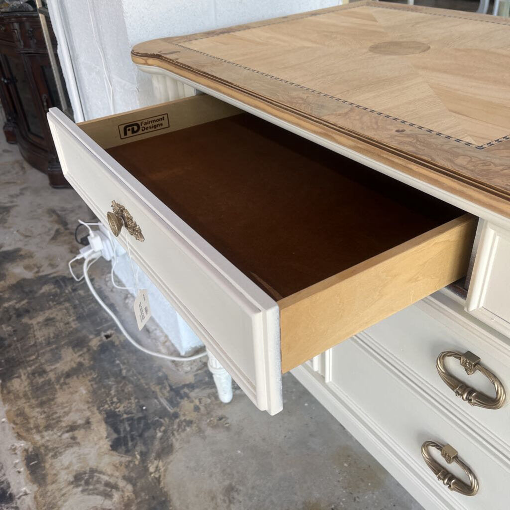 White Ribbed Leg Buffet Natural Top