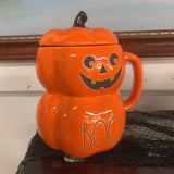 RAE DUNN Orange Jack-O-Lantern Lid Mug