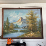 Vintage Mid Century Rustic Mountain Landscape Painting 4'5" x 3'5"