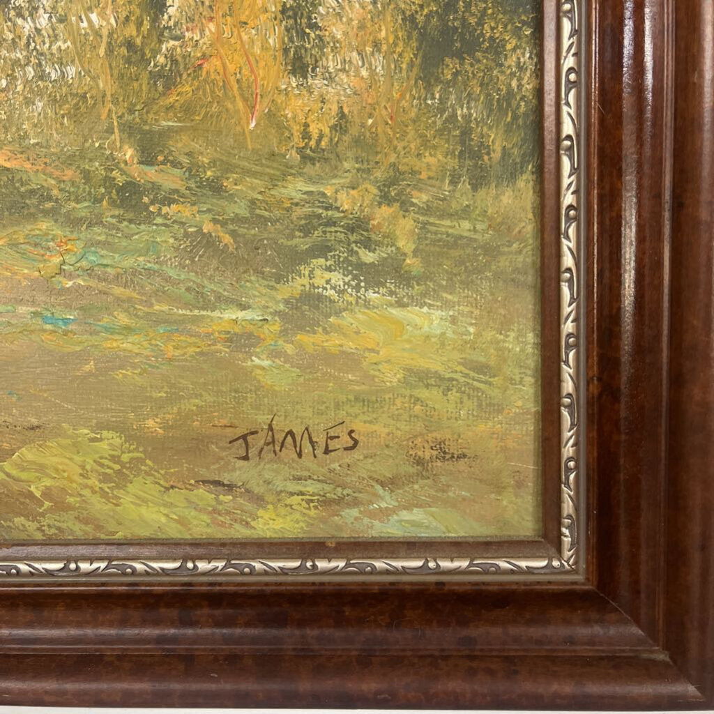 Vintage Mid Century Rustic Mountain Landscape Painting 4'5" x 3'5"