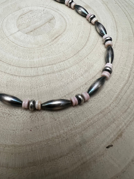Torpedo choker Sterling Silver Pearls and pink conch