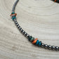 4mm Sterling Pearl and genuine turquoise and spiny choker - 14 inch