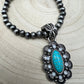 Western Faux Pearl and Concho with Faux Turquoise Stretch Bracelet - 6 inch