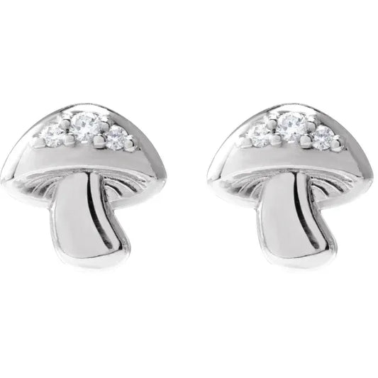 STERLING SILVER .05 CTW NATURAL DIAMOND MUSHROOM EARRINGS