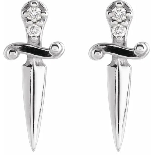 STERLING SILVER .025 CTW NATURAL DIAMOND DAGGER EARRINGS