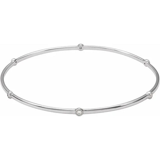 STERLING SILVER 1/4 CTW NATURAL DIAMOND BEZEL-SET BANGLE 8 BRACELET