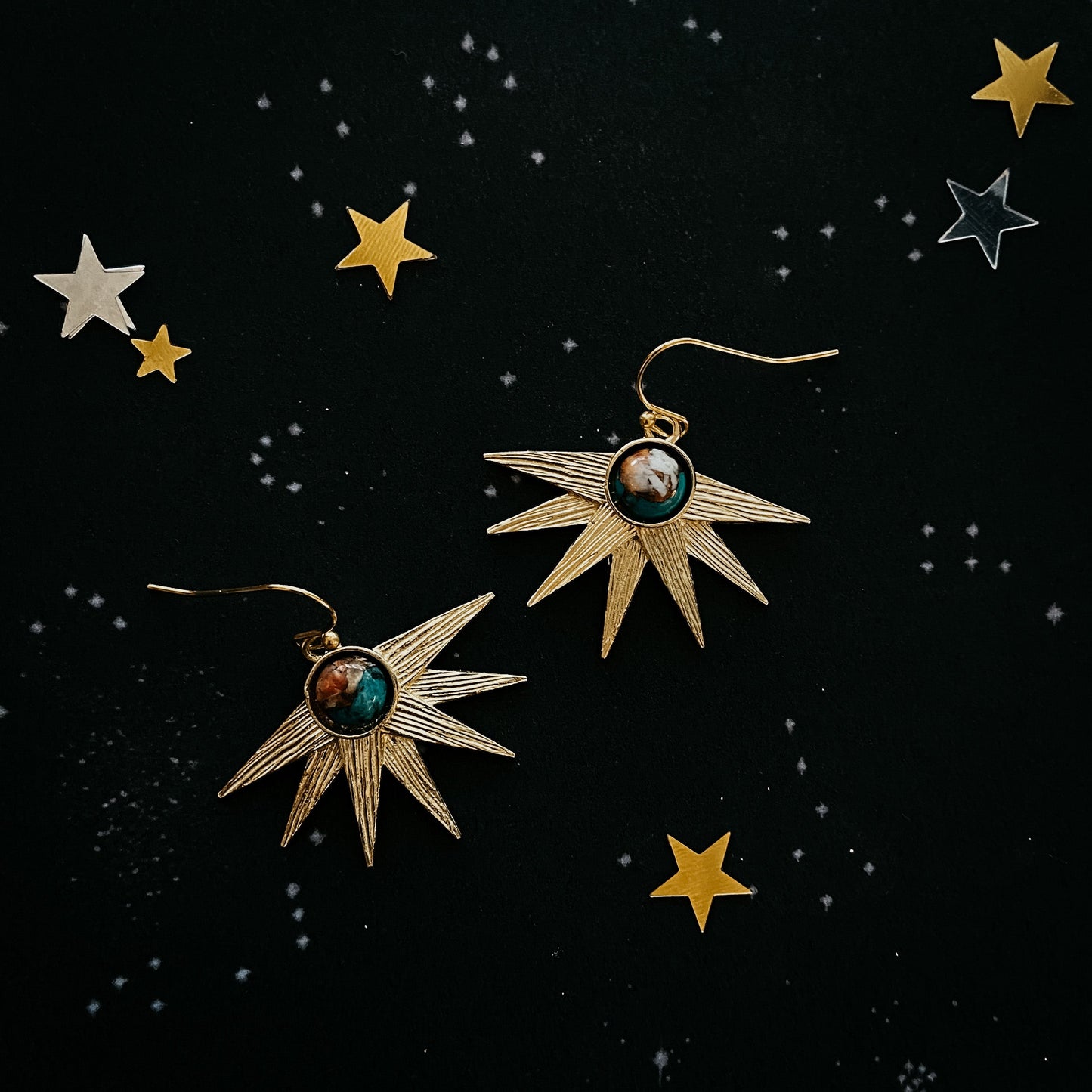 SUN GODDESS EARRINGS WITH COPPER OYSTER TURQUOISE