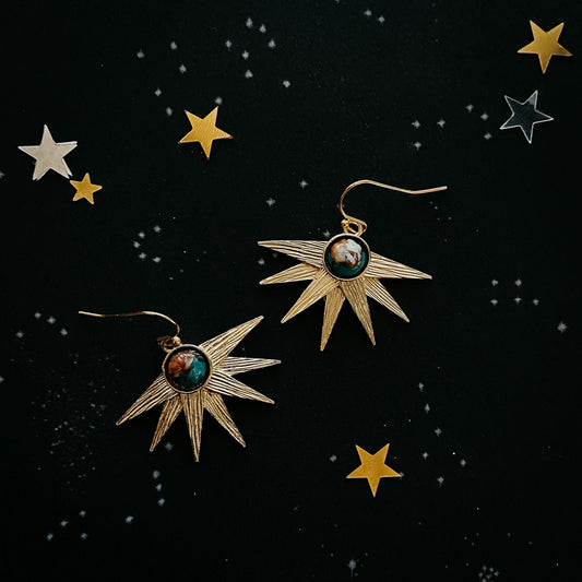 SUN GODDESS EARRINGS WITH COPPER OYSTER TURQUOISE