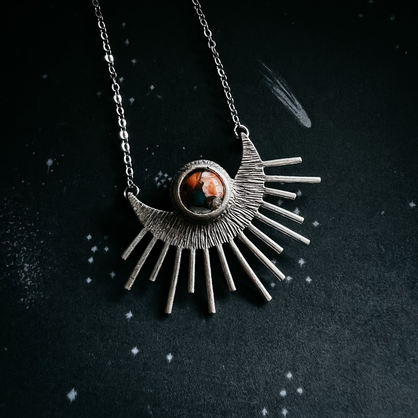 SUN GODDESS NECKLACE - SUN PENDANT WITH COPPER OYSTER TURQUOISE