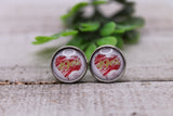 49ERS FOOTBALL HEART || 12MM GLASS STUD EARRINGS || HYPOALLERGENIC