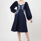 TONAL EMBROIDERED MIDNIGHT BLUE CASUAL MIDI DRESS - AVAILABLE IN 2 COLORS