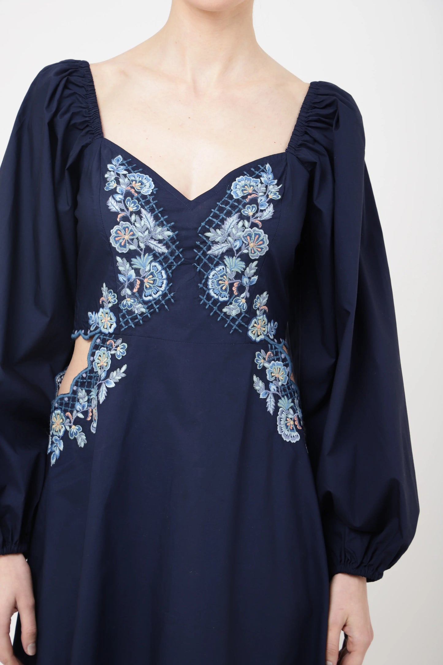 TONAL EMBROIDERED MIDNIGHT BLUE CASUAL MIDI DRESS - AVAILABLE IN 2 COLORS