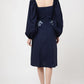 TONAL EMBROIDERED MIDNIGHT BLUE CASUAL MIDI DRESS - AVAILABLE IN 2 COLORS