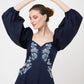TONAL EMBROIDERED MIDNIGHT BLUE CASUAL MIDI DRESS - AVAILABLE IN 2 COLORS