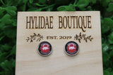 AR RAZORBACKS RED CIRCLE GLASS STUD EARRINGS