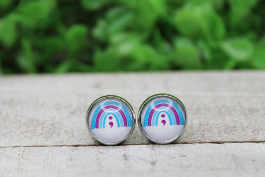; YOUR STORY ISN'T OVER RAINBOW GLASS STUD EARRINGS