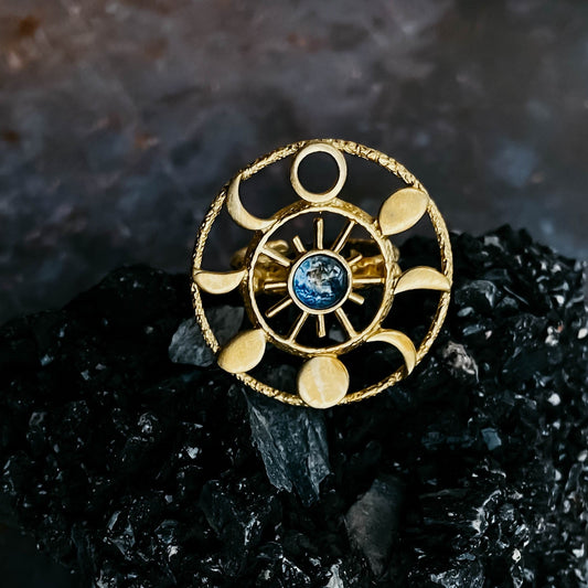 LARGE MOON PHASE STATEMENT COCKTAIL RING
