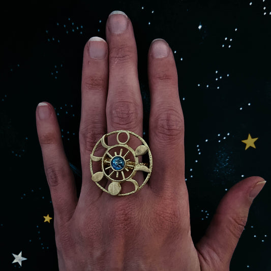 LARGE MOON PHASE STATEMENT COCKTAIL RING