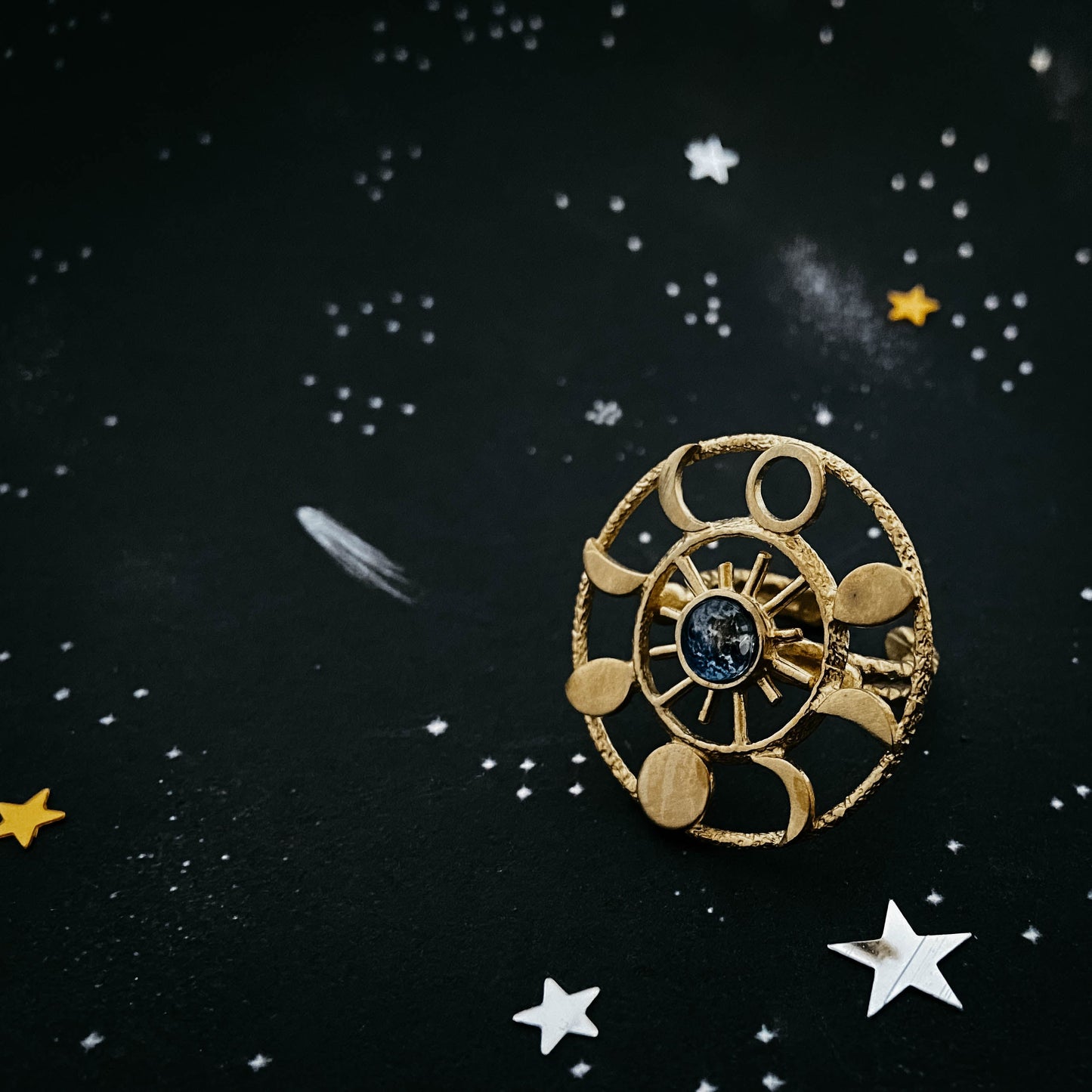 LARGE MOON PHASE STATEMENT COCKTAIL RING