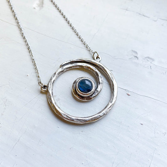 MILKY WAY NECKLACE - SPIRAL SILVER PENDANT WITH LABRADORITE
