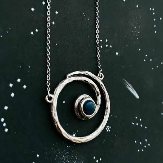 MILKY WAY NECKLACE - SPIRAL SILVER PENDANT WITH LABRADORITE