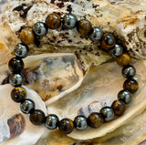 TIGER EYE & HEMATITE PROTECTION BRACELET – STRENGTH, BALANCE & GROUNDING ENERGY (UNISEX)
