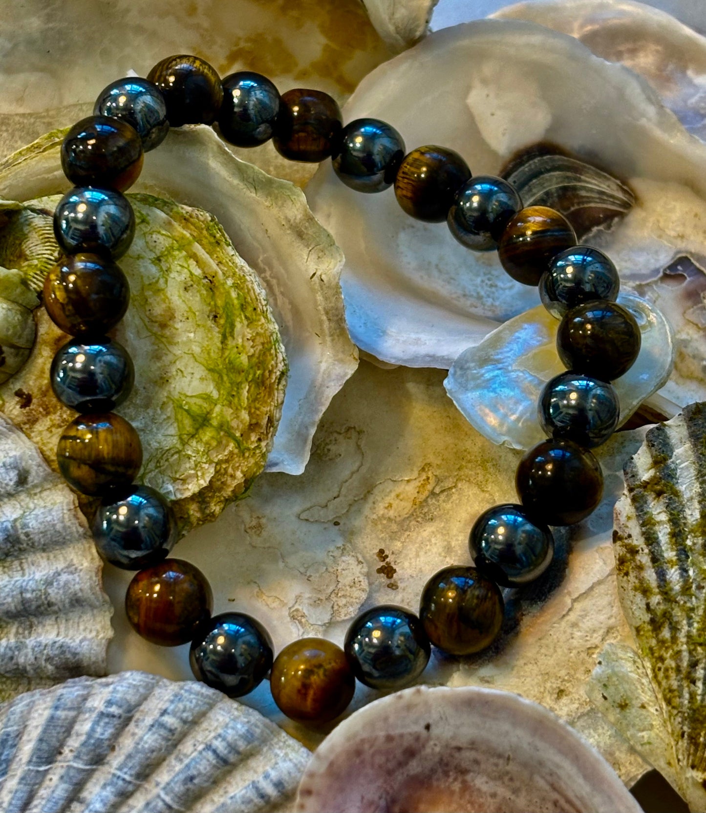 TIGER EYE & HEMATITE PROTECTION BRACELET – STRENGTH, BALANCE & GROUNDING ENERGY (UNISEX)