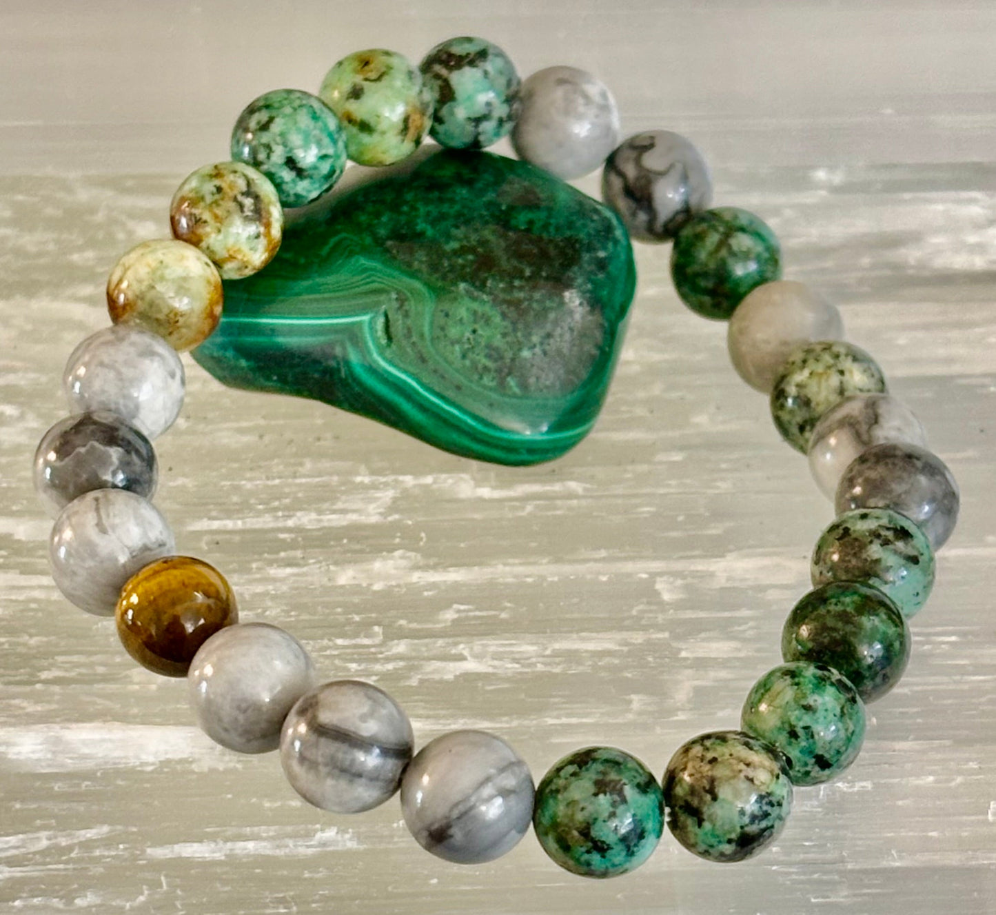 TRANQUIL POWER BRACELET – AFRICAN TURQUOISE, TIGER EYE & MAP STONE