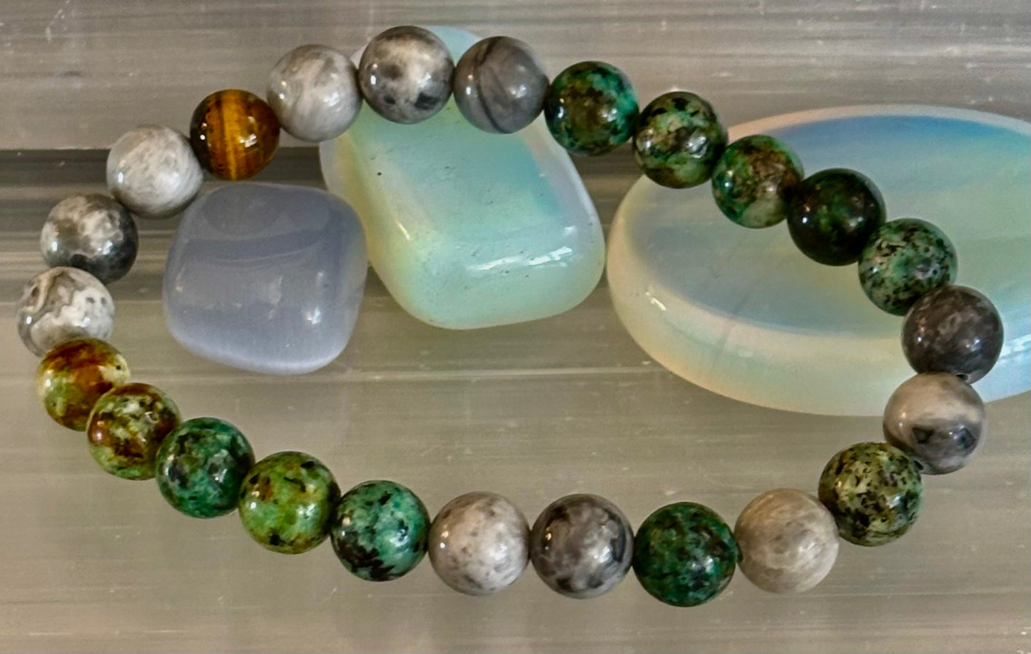 TRANQUIL POWER BRACELET – AFRICAN TURQUOISE, TIGER EYE & MAP STONE