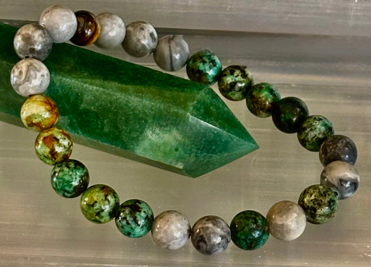 TRANQUIL POWER BRACELET – AFRICAN TURQUOISE, TIGER EYE & MAP STONE
