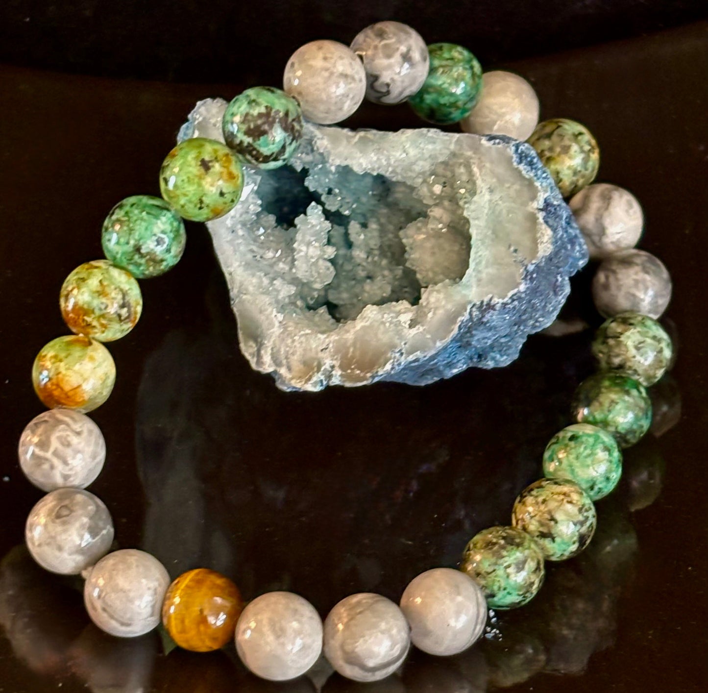 TRANQUIL POWER BRACELET – AFRICAN TURQUOISE, TIGER EYE & MAP STONE