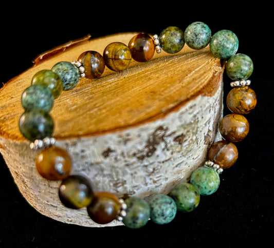 TIGER EYE & AFRICAN TURQUOISE BEADED BRACELET FOR SMALL WRISTS – BOOST CONFIDENCE & COURAGE