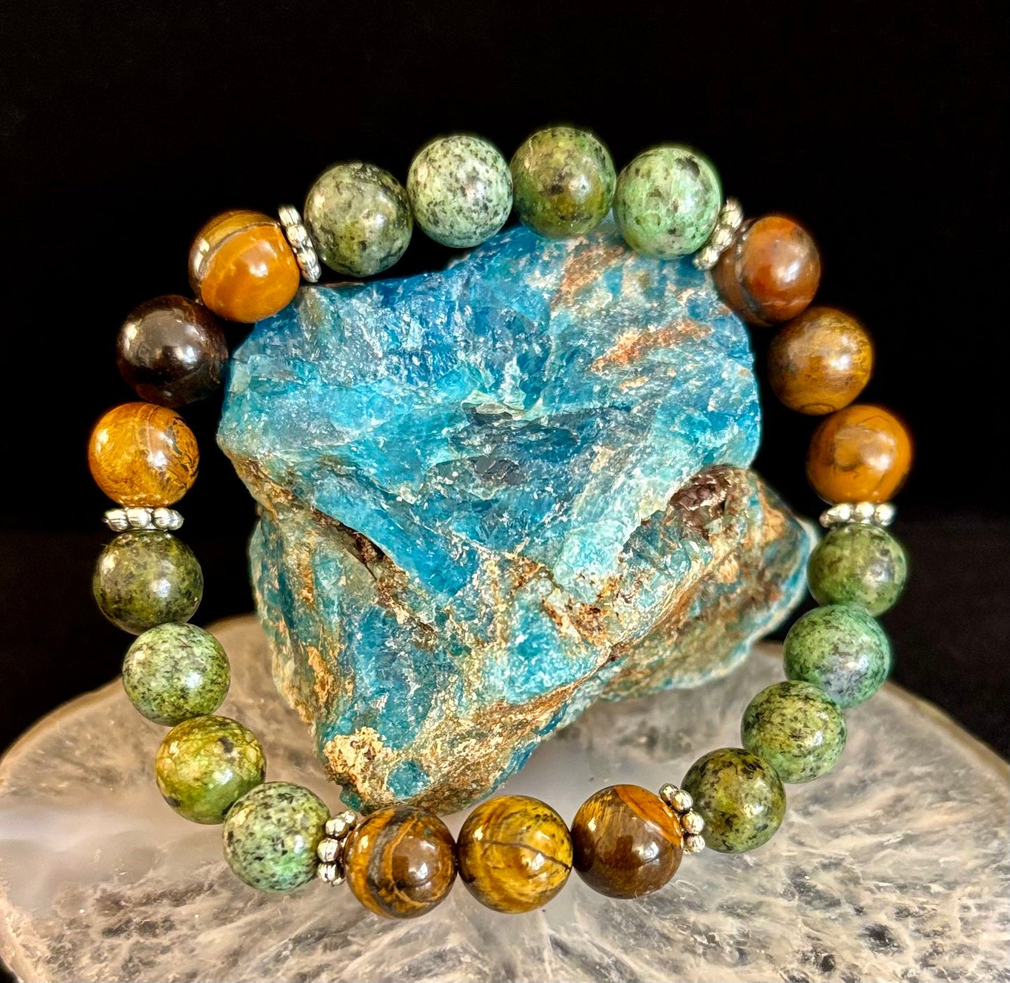 TIGER EYE & AFRICAN TURQUOISE BEADED BRACELET FOR SMALL WRISTS – BOOST CONFIDENCE & COURAGE