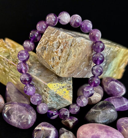 NATURAL AMETHYST HEALING BRACELET – 8MM, 10MM, OR 12MM BEADS