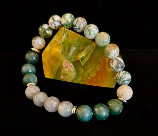 TREE AGATE, MOSS AGATE & BURMESE JADE BRACELET – GROUNDED ENERGY & NEW BEGINNINGS 🌿✨