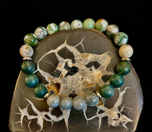 TREE AGATE, MOSS AGATE & BURMESE JADE BRACELET – GROUNDED ENERGY & NEW BEGINNINGS 🌿✨