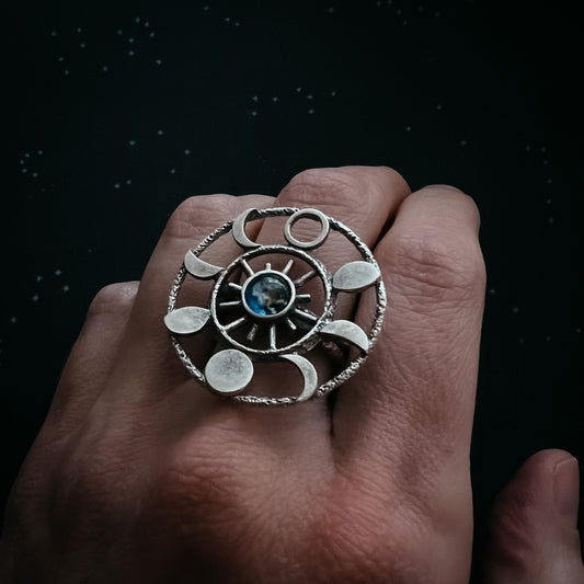 LARGE MOON PHASE STATEMENT COCKTAIL RING