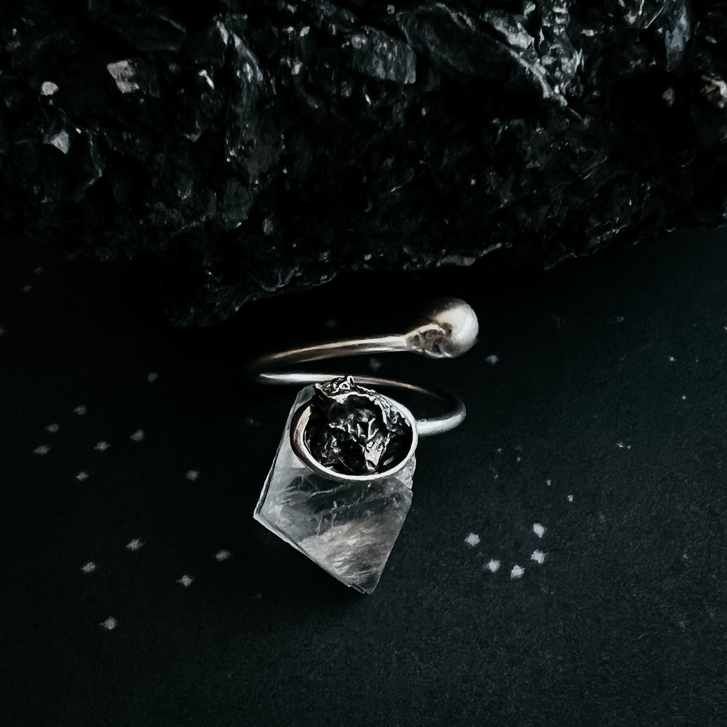 DAINTY OVAL WRAP RING WITH AUTHENTIC RAW METEORITE