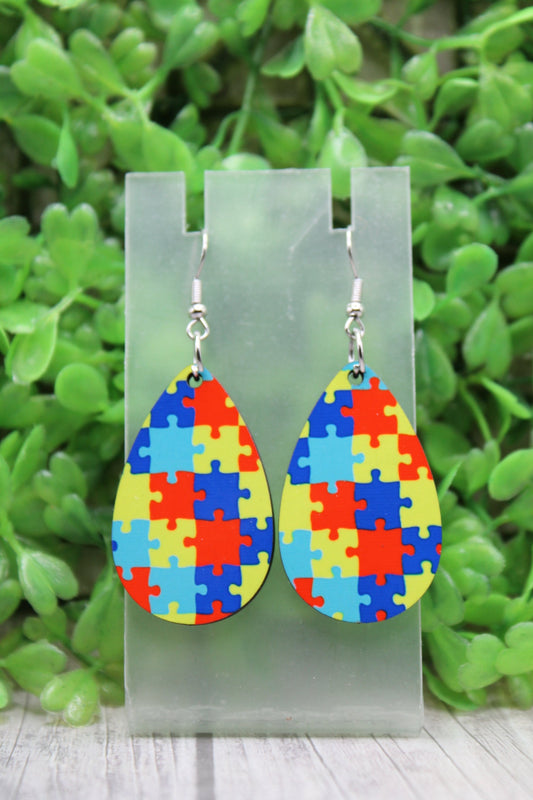 AUTISM AWARENESS TEARDROP DANGLE EARRINGS