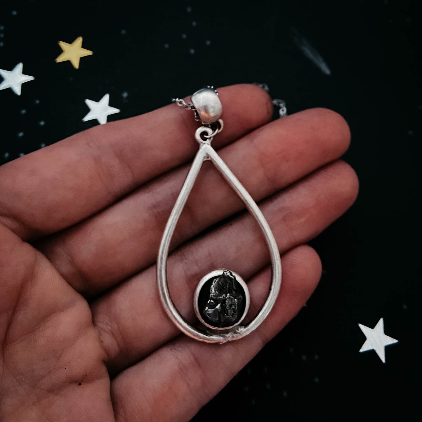 TEARDROP NECKLACE WITH AUTHENTIC RAW METEORITE