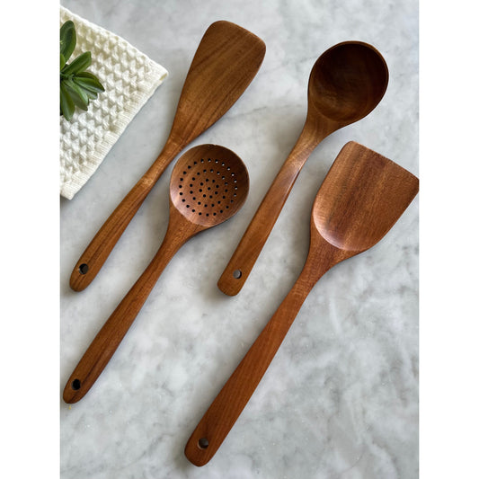 TEAK WOODEN UTENSILS, SET OF 4