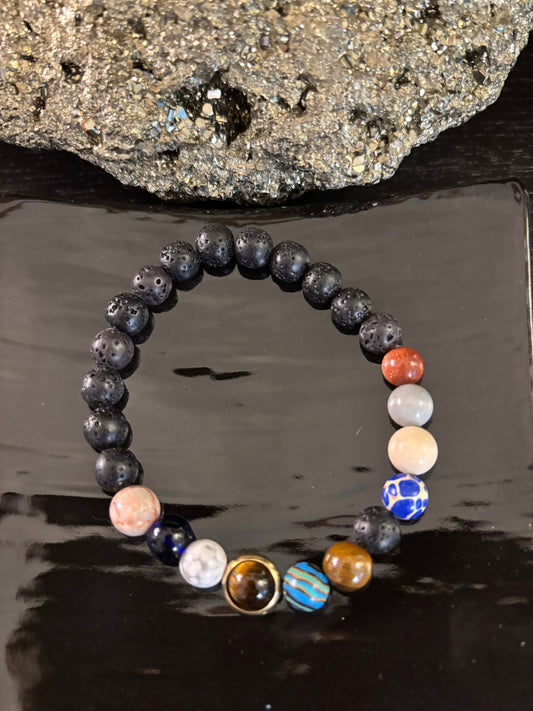 EIGHT PLANETS BEADED BRACELET – SOLAR SYSTEM LAVA ROCK & GEMSTONE STRETCH BRACELET