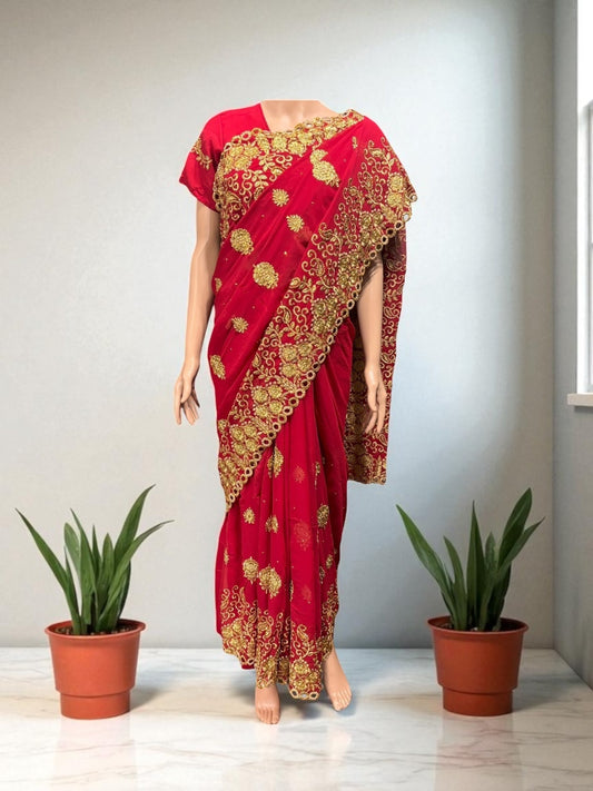 TRADITIONAL DESIGNER SAREE WITH READY BLOUSE – ELEGANT INDIAN ETHNIC WEAR- 014